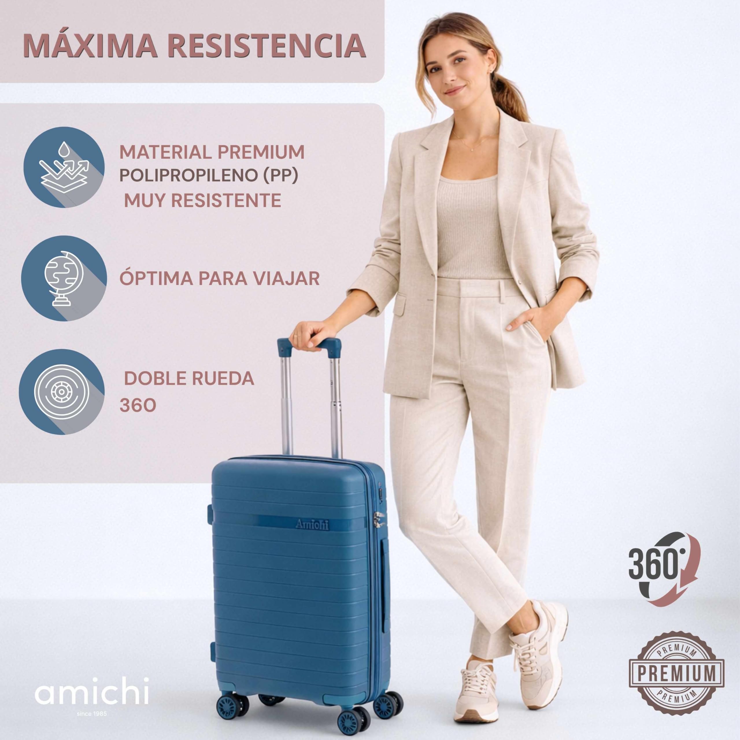 AMICHI - Maleta Cabina 55x40x20- Maletas de Viaje - Maletas de Viaje Cabina Apta para Ryannair- Trolley Equipaje para Avion Resistente con 4 Ruedas de 360º y candado TSA - 4