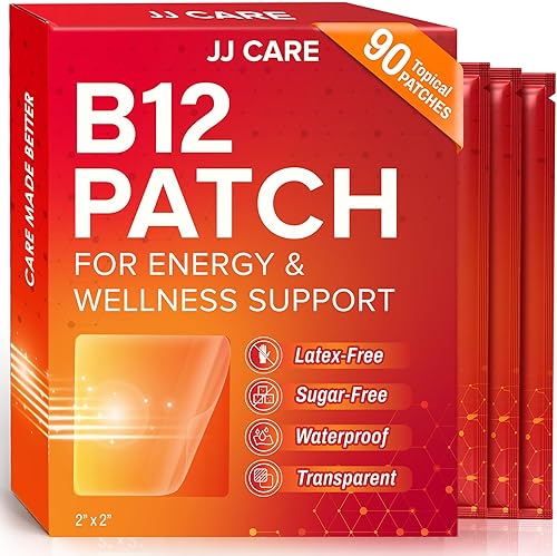JJ CARE Parche B12 (paquete de 90), parches tópicos diarios B12, parches autoadhesivos de mezcla natural, suministro de 3 meses