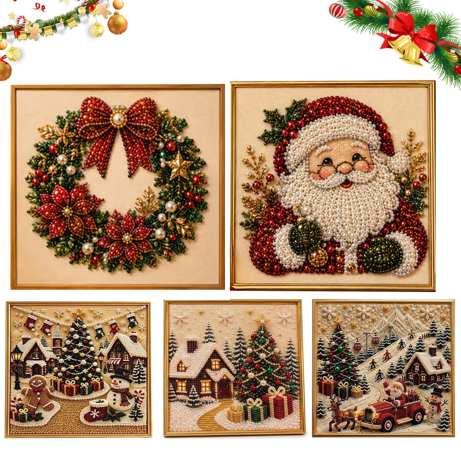 Generico DIY Christmas Pearl Diamond Painting Art Kit with Frame, Christmas Pearl Diamond Painting Art Kit with Frame, Gemstone Diamond Dots Beads for Home Wall Decor, for Adults Beginner (#11)