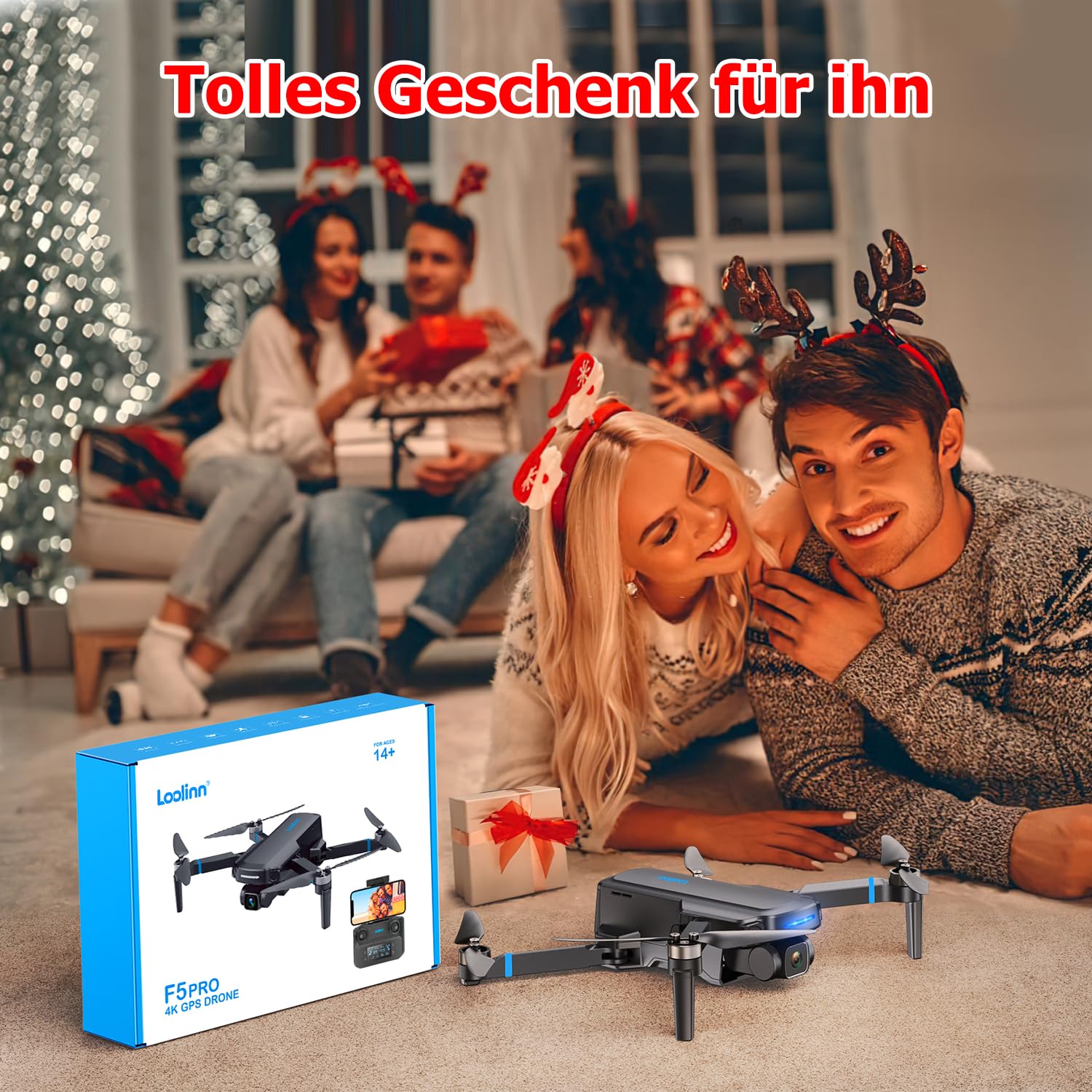 Loolinn | Drohne mit Kamera 4K als Geschenk für fortgeschrittene Anfänger - Zwei Akkus, 40 Minuten Flugzeit, 4K UHD Kamera, unterstützt Panorama und Zeitrafferaufnahmen, Unter 250g - Geschenkidee
