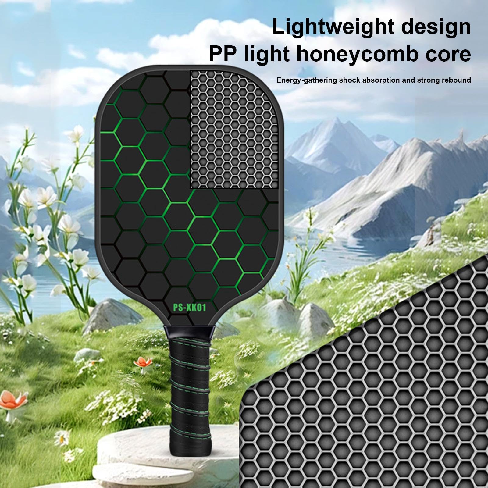 Pagaia per pickleball, set di pagaia premium per giochi interni ed esterni, pagaia ergonomica per pickleball | pagaia con superficie in fibra di carbonio, impugnatura comoda, set per pickleball