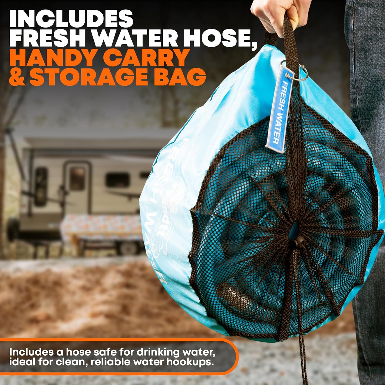 RV Fresh Water Kit w/Drinking Hose - RV Water Pressure Regulator, Filter, Hose Connectors, Leak Repair Kit, Carrying Case, 35' Drinking Water Hose