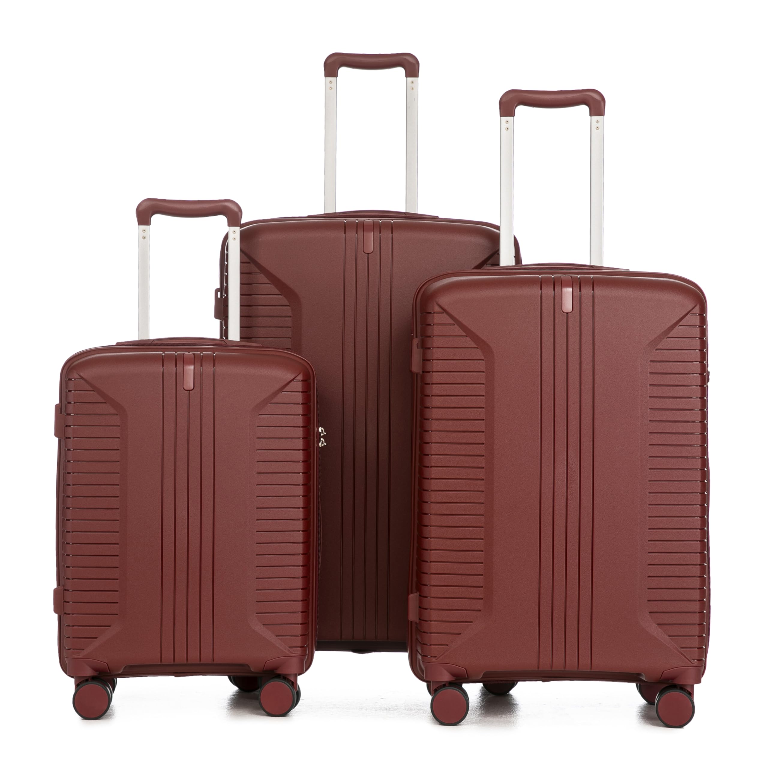 LIFEISLE Hartschalen-Koffer Trolley Handgepäck Rollkoffer, Reisekoffer Set mit 4 Rollen, 3er Gepäckset, Rot
