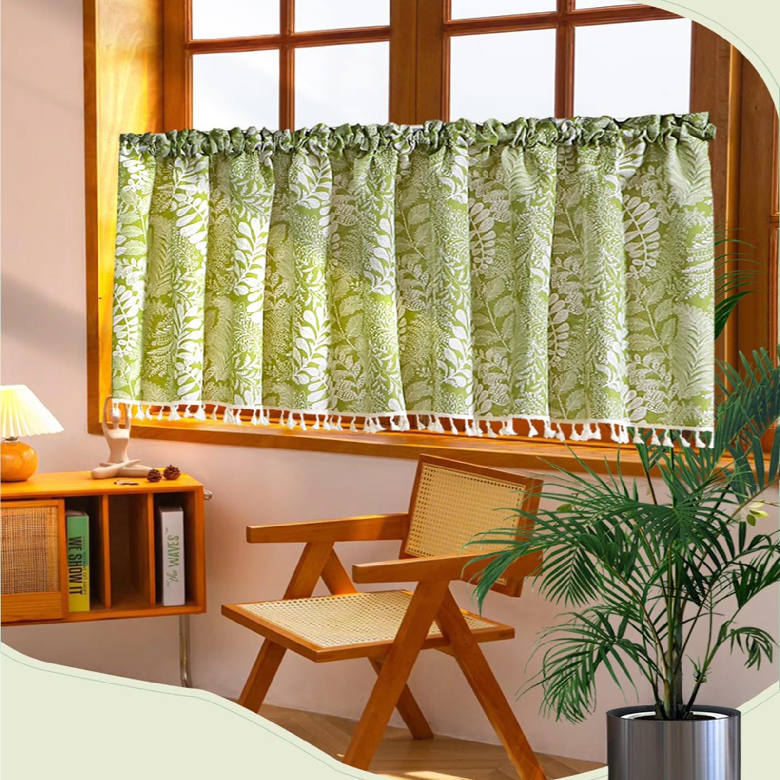 Scheibengardinen Modern, Gardinen Kurz Vorhang, Wohnzimmer Küche Grün Bistrogardine Scheibengardine Küchengardinen Kurz Gardine Vorhänge für Küche Bistrogardine und Wohnzimmer (B300*H65CM)