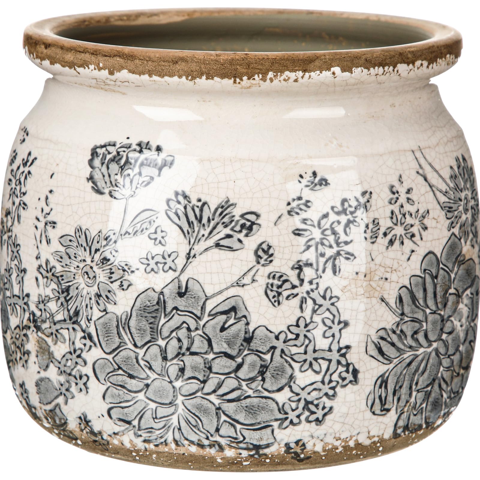 Ninehaoou 1 Pcs Vintage Planter Large Ceramic Plants Pot Grey Flower Crack Cottage Scroll Vase Flower Vase Pot Indoor Plants Home Kitchen Decor Farmhouse Antique Decorative Gift