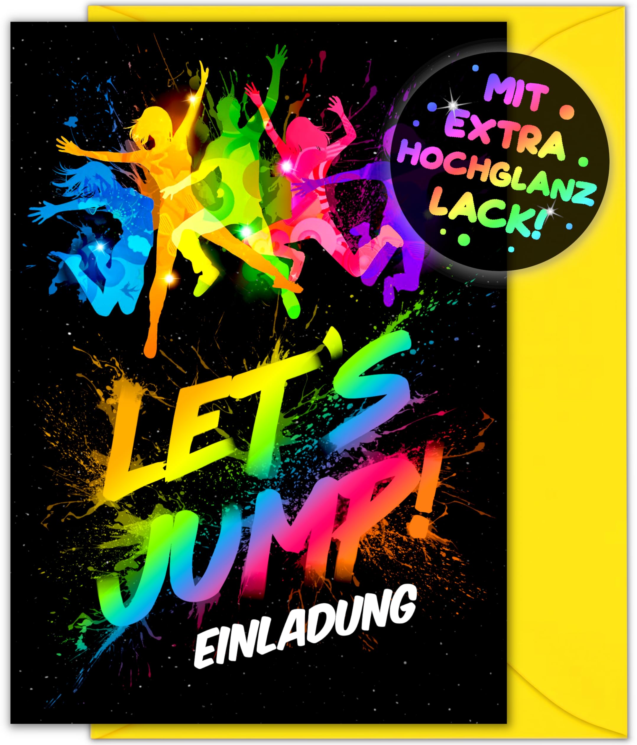VULAVA 12x Jump Party EINLADUNGSKARTEN KINDERGEBURTSTAG Junge Mädchen + 12x Umschläge - die JUMP-PARTY Karten sind die Trampolin EINLADUNG für Jungen Kinder GEBURTSTAG Einladung Jump House HÜPFBURG