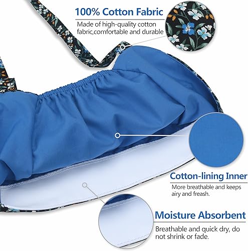 Miniatura 90 de QBA Adjustable Working Cap with Button, Cotton Working Hat Sweatband, Elastic Bandage Tie Back Hats for Women & Men, One