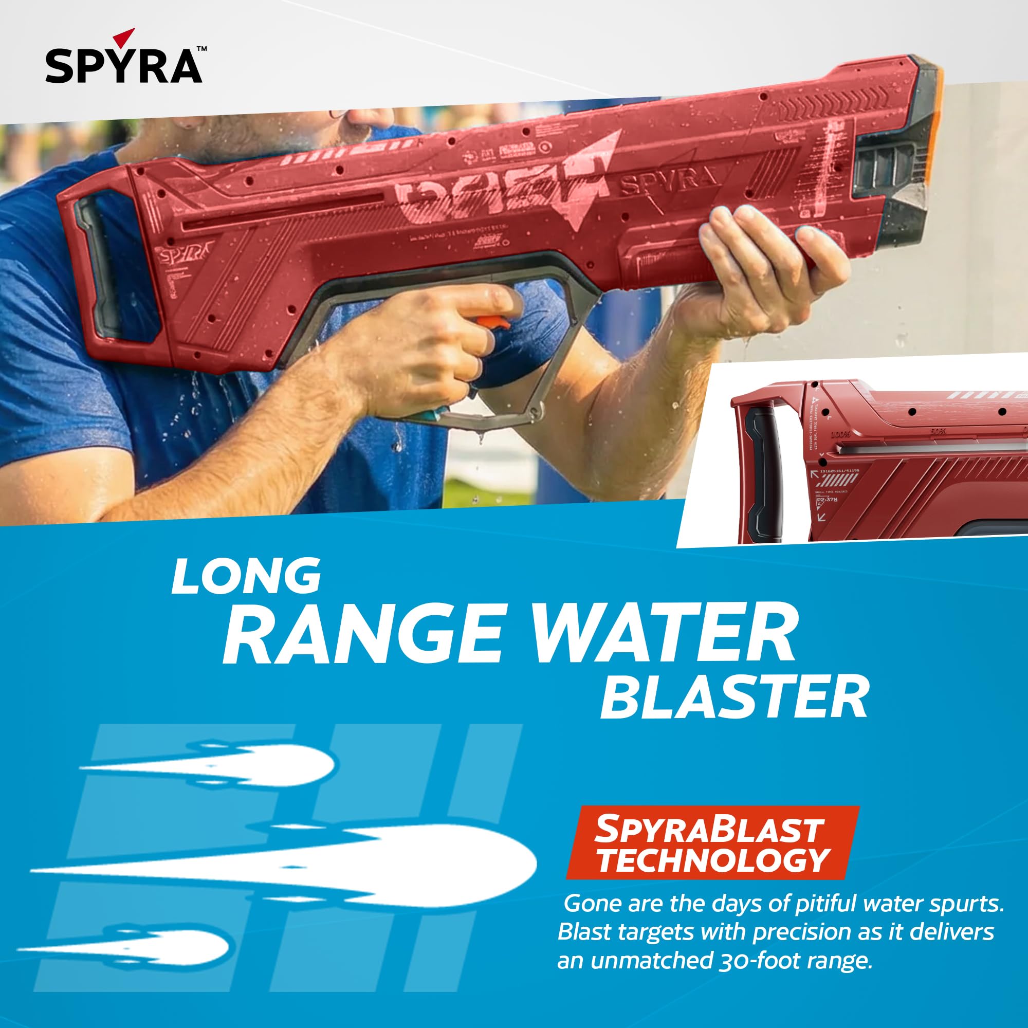 SpyraDash, extrem kraftvoller Wasserblaster mit groer Reichweite, manuellem Pumpmechanismus Keine Batterien nötig (Rot)