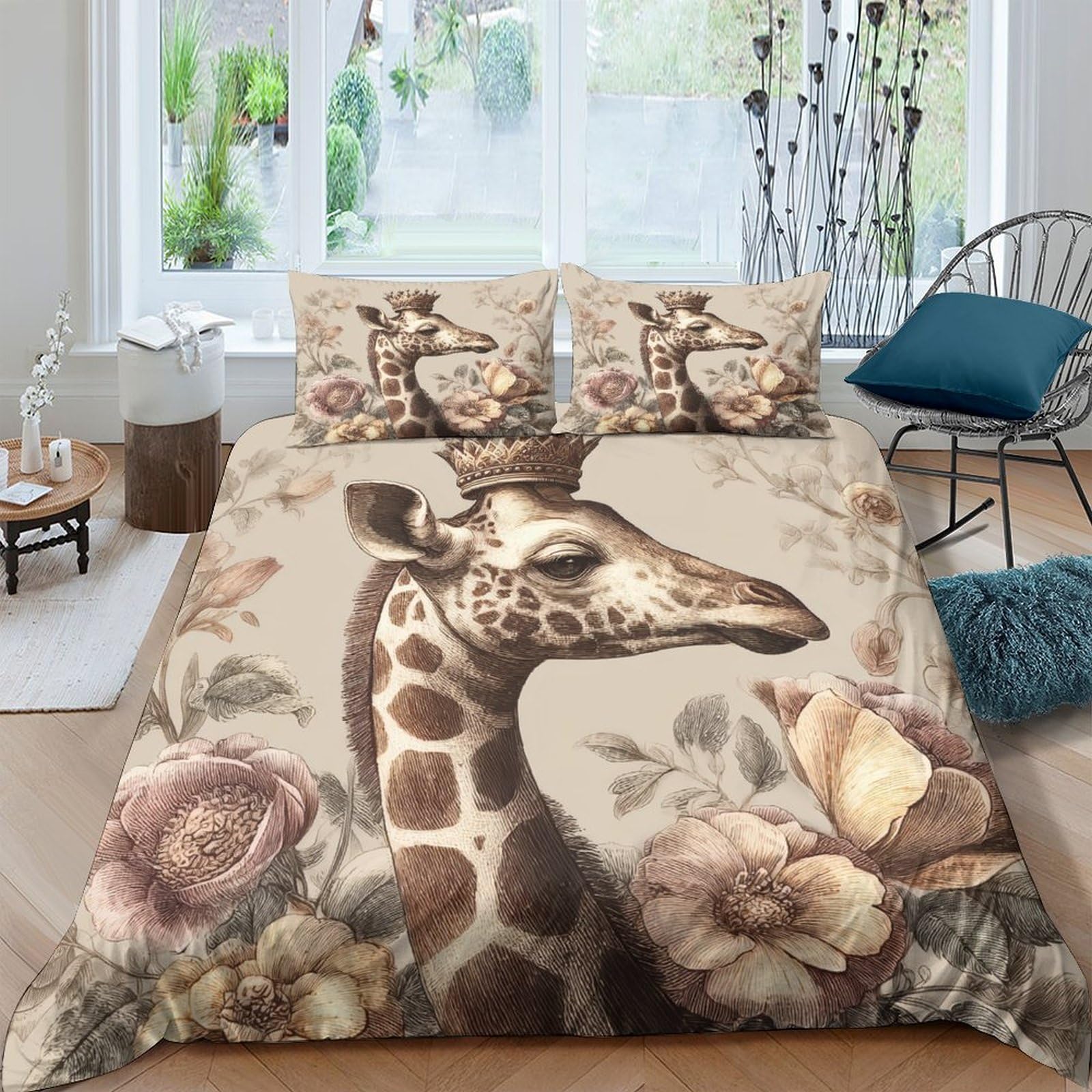 Ctjqhvkz Style-10 3D Printed Giraffe Floral Fitted Sheet Microfiber Soft Beige Mattress Cover For Bedroom Guest Room Decor Single（135X200cm）