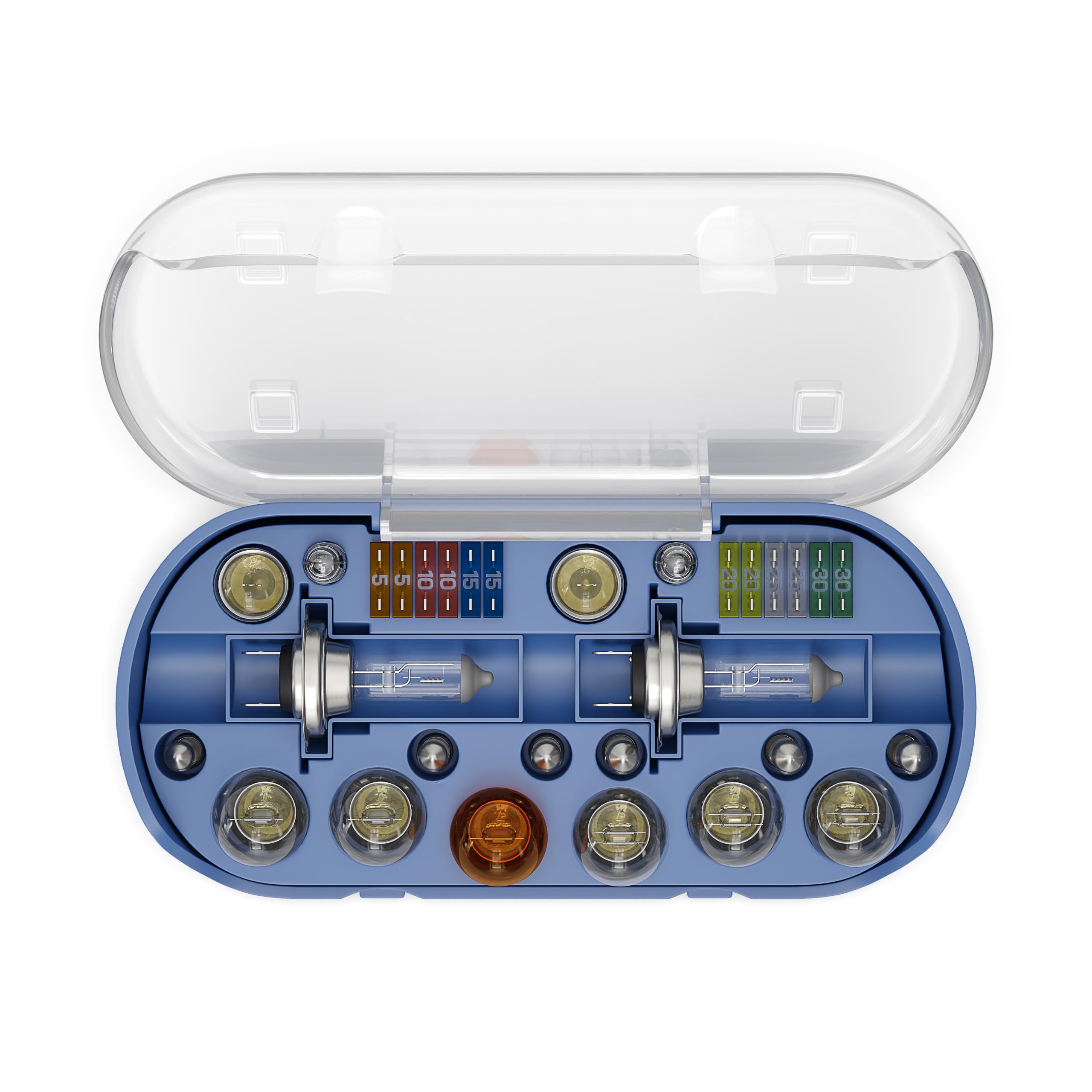Zestaw BLUETECH® H7 30-częściowy z bezpiecznikami samochodowymi, żarówki halogenowe, żarówki sygnalizacji, zestaw zapasowych żarówek do samochodu, żarówki do auta