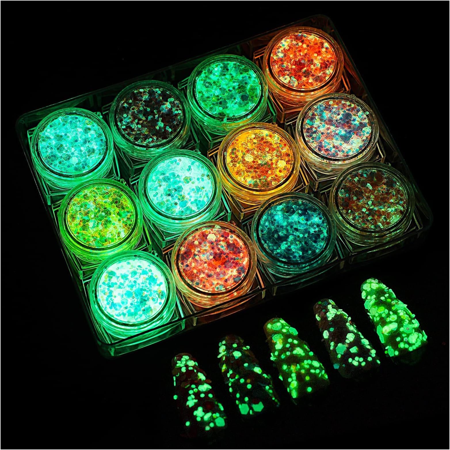 12 Colors Night Glow Chunky Glitters Flakes Luminous Neon