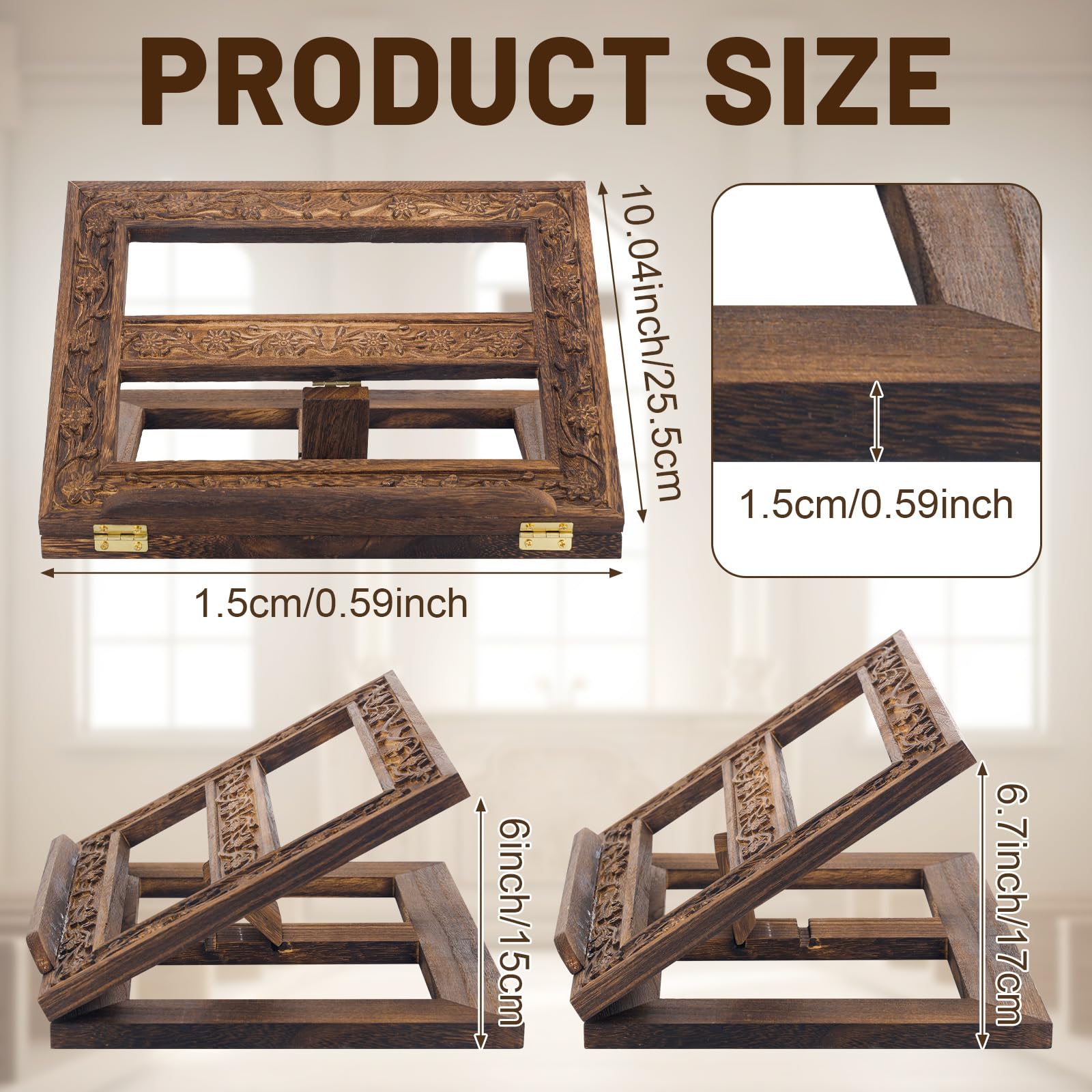 DERTE Support réglable en bois sculpté pour livre de missel pour table | Support de présentation pliable 25,4 x 33 cm pour lire des livres et prières religieuses