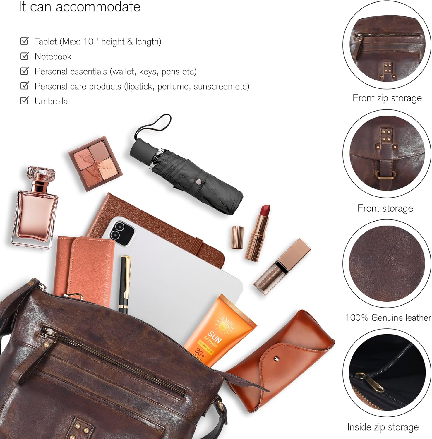 Oak Leathers Leather Crossbody Bag For Women With Adjustable Sling Strap - Medium Size Crossover Shoulder Handbag Purse - Image 4