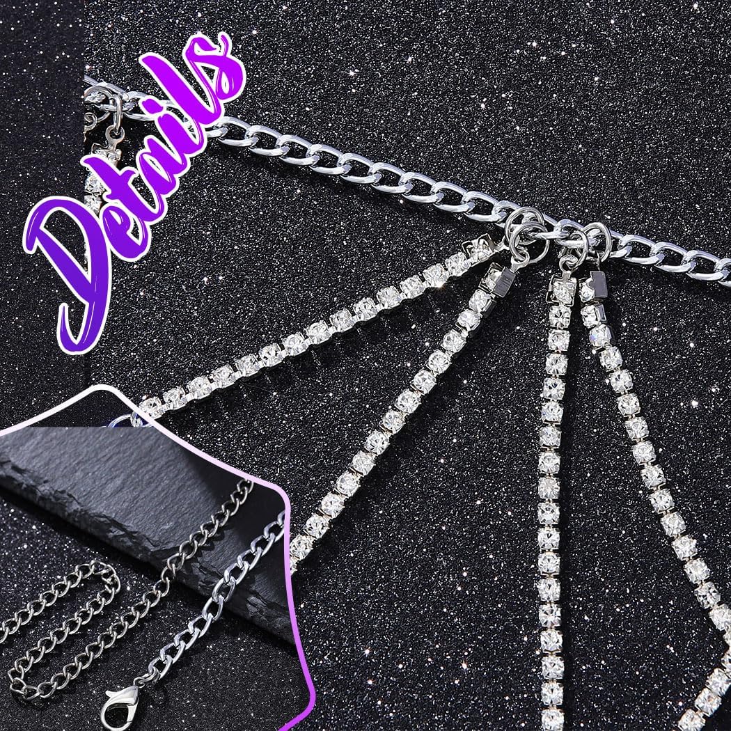 REETAN Rhinestone Waist Chain Belt Silver Fashion Body Jewelry for Women
