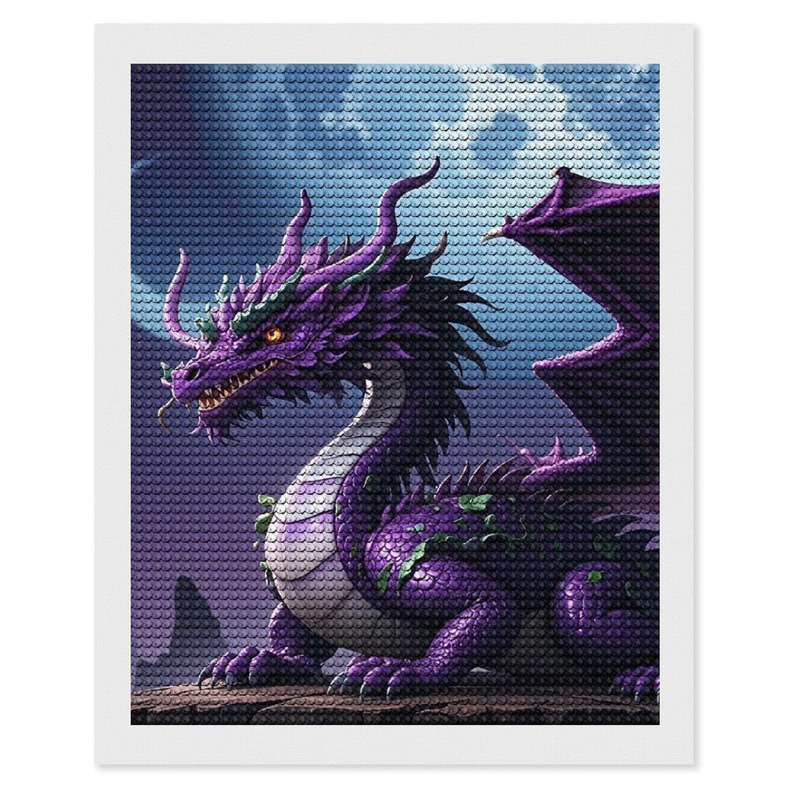 DWVTSLH Purple Dragon Purple Moon Diamond Painting Kits for Adults, Personalized Diamond Photo Art Full Drill, DIY 5D Diamond Art Painting Kits for Beginners, Home Wall Decor 16"x20"