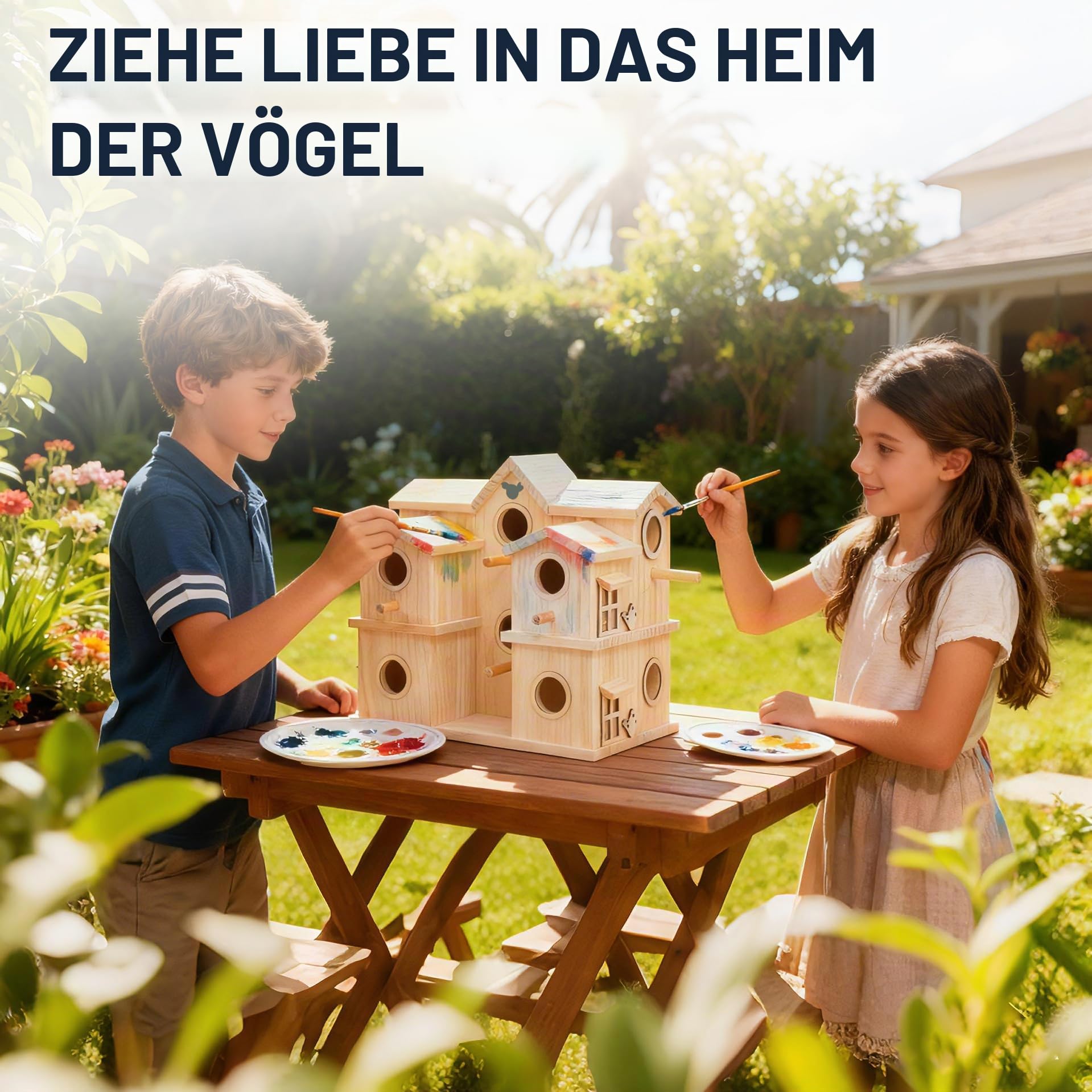 Mehrkammer-Vogelhaus aus Holz, 10 Nistfächer, Kiefer naturbelassen