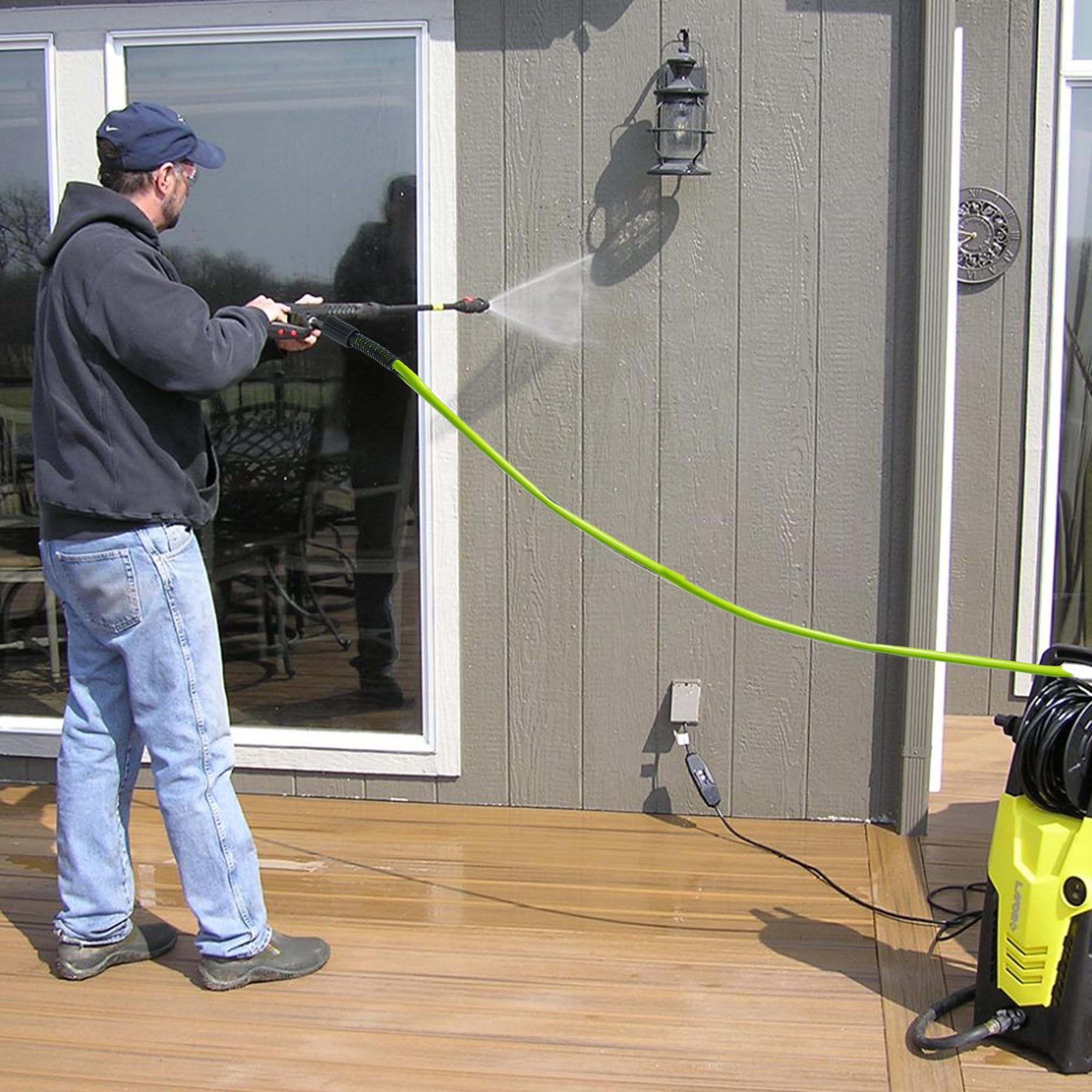 Hourleey Tubo flessibile per idropulitrice da 1,5 m, 3600 PSI flessibile resistente alle pieghe di ricambio, 0,6 cm, prolunga per tubo a pressione a connessione rapida, verde