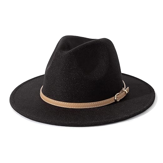Lisianthus Women Classic Felt Fedora Wide Brim Hat with Belt Buckle A-Khaki
