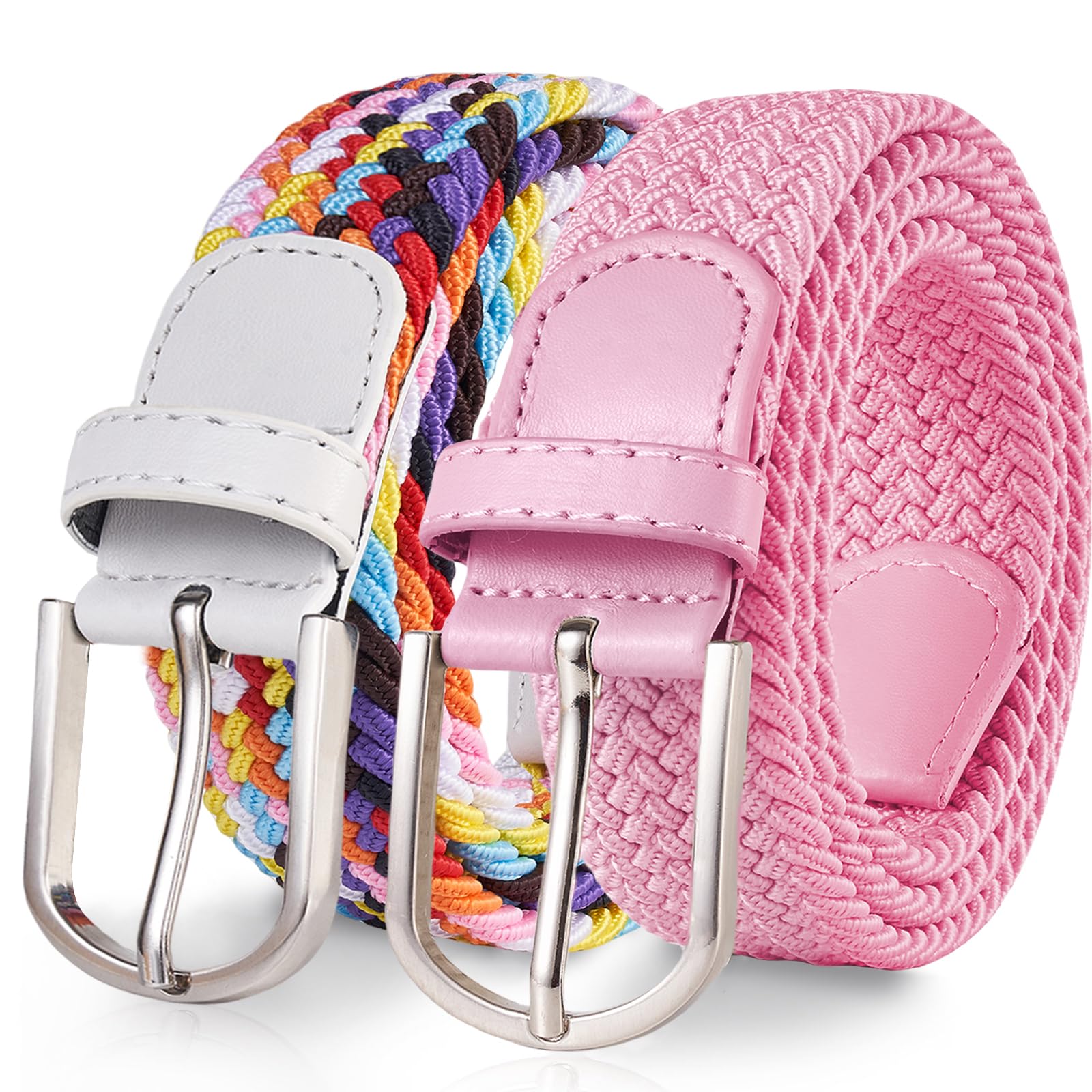 TANGCHAO 2 Pezzi Cintura Elastica Intrecciata per Uomo e Donna Cinturino Elastica Intrecciata con Fibbia in Lega di Zinco 33mm (1.25") Colori Multipli