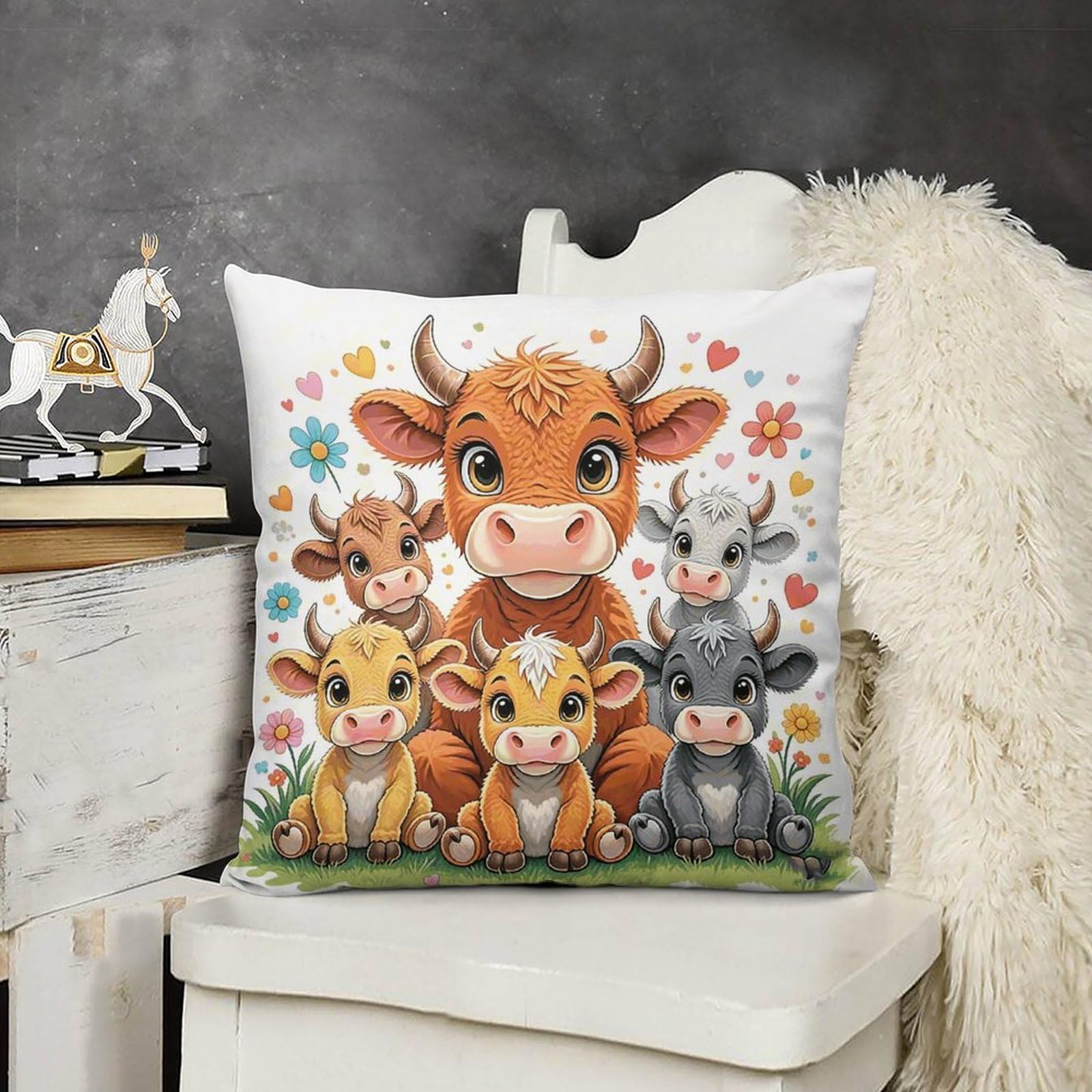 FodPand Boho Farmhouse Cow Pillow Covers with Hidden Zipper 24x24 Soft Plush Cushion Cover Decorative Throw Pillow Cases for Couch Bed Sofa Living Room Indoor Outdoor Home Decor