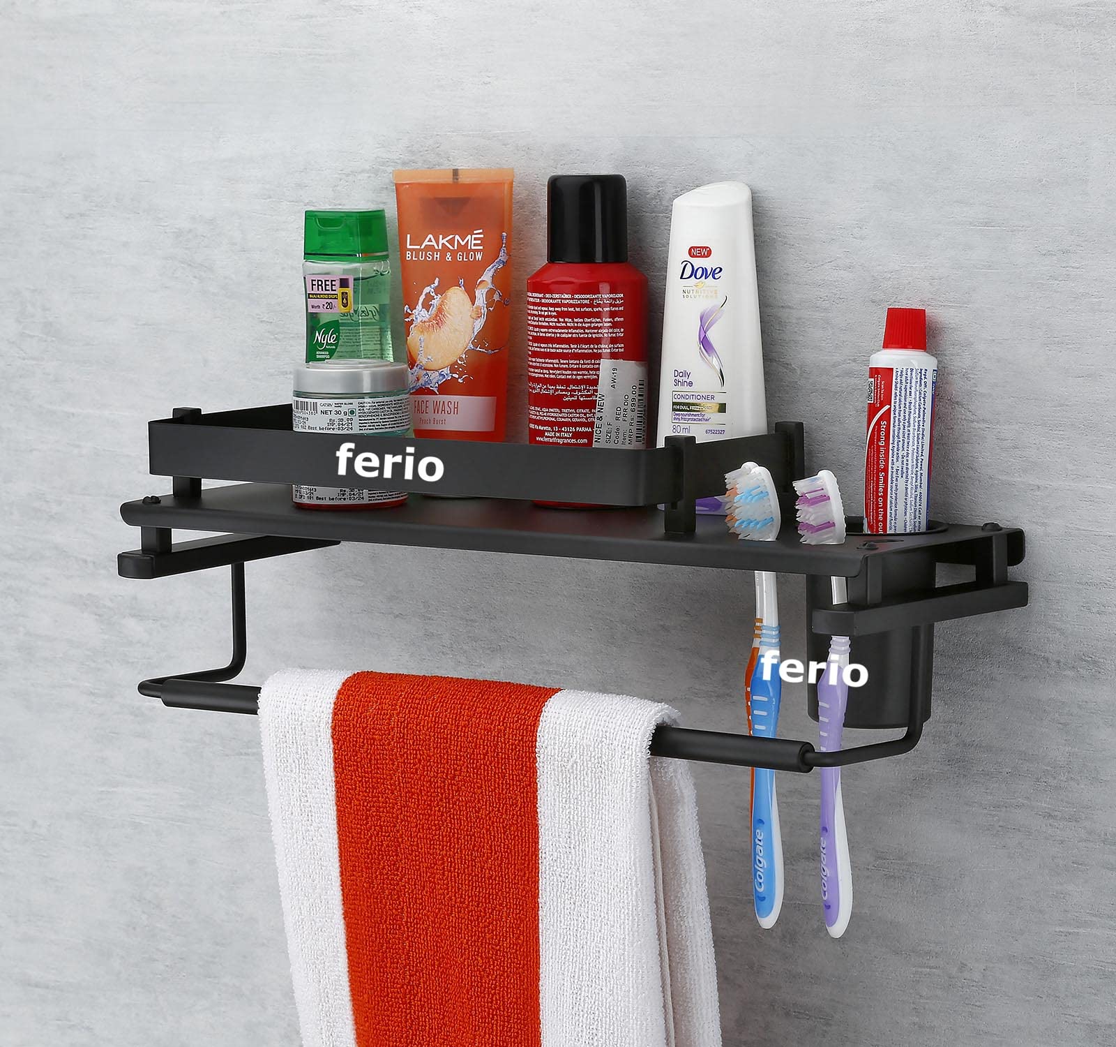 Ferio 3 in 1 Bathroom Shelf Stainless Steel Multipurpose Bathroom Shelves | Towel Bar | Napkin Holder | Thumber Holder | Rack Bathroom Accessories for Home Black Finish (15 * 5 Inches) - Pack of 1 (B09NC928RW) Amazon Price History, Amazon Price Tracker