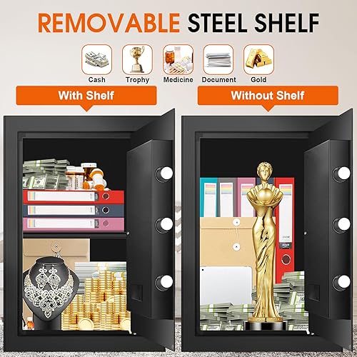 Miniatura 5 de 3.4 CUFT - Caja fuerte grande para el hogar, resistente al agua y al fuego, segura para el hogar con teclado electrónico y llave de repuesto,