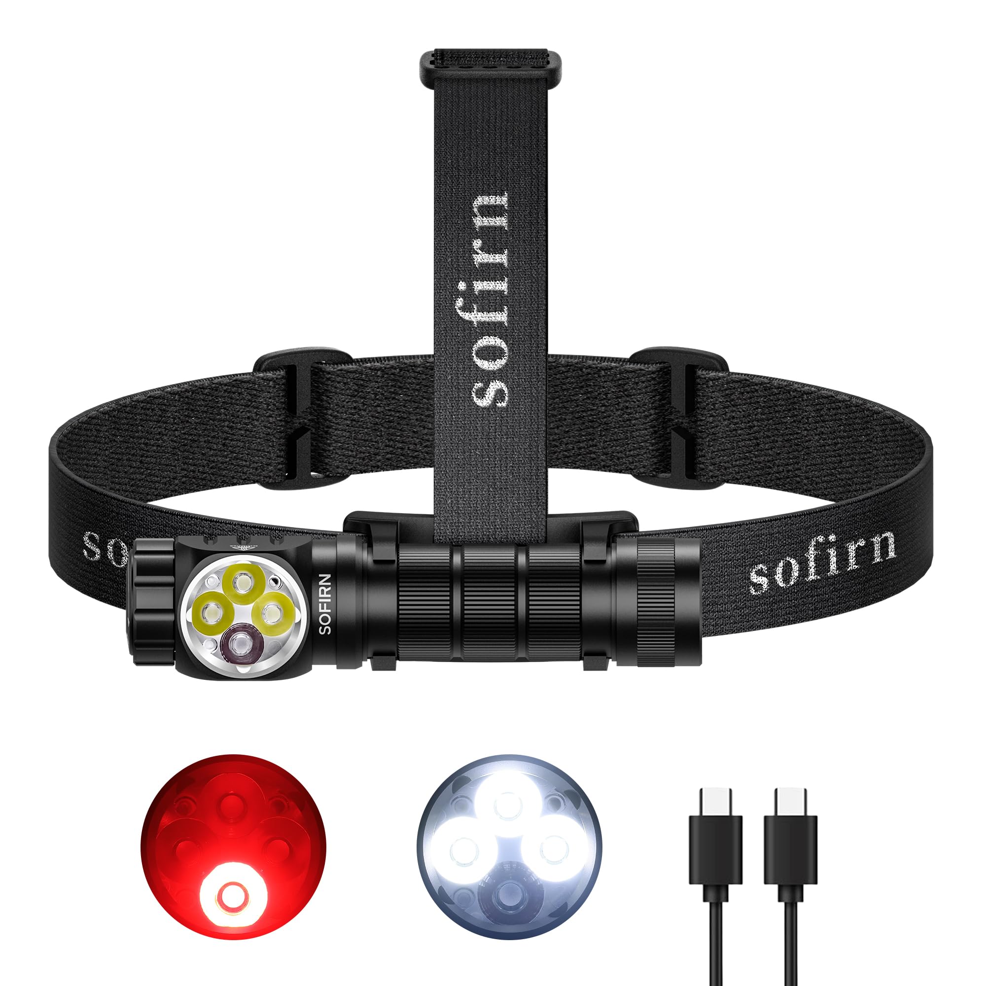 77outdoor SOFIRN HS43 Stirnlampe mit rotem Licht, 3200 Lumen wiederaufladbar | Wasserdichter LED-Scheinwerfer mit Magnetfuß