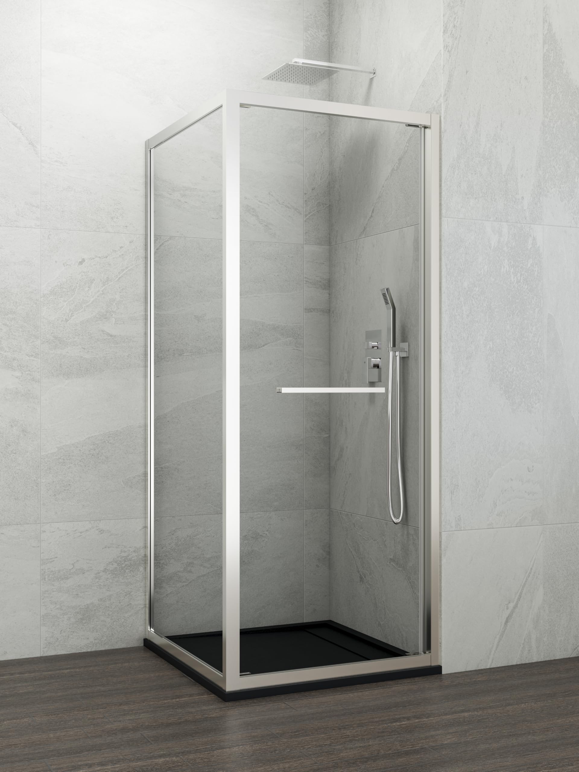 GME - Mampara Ducha Cromo 1 Puerta Corredera Plegable + 70cm Panel Lateral Fijo 65cm | Mampara de Cristal Reversible, Perfilería con Ancho Adaptable, 195cm de Altura y Vidrio con Grosor 6mm