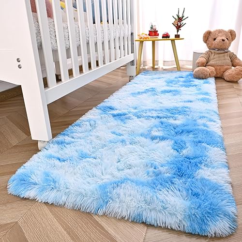 Miniatura 3 de DweIke - Alfombras esponjosas para dormitorio, alfombras de felpa de 2 x 6 pies, alfombras de interior para habitación, 2 x 6 pies, color azul