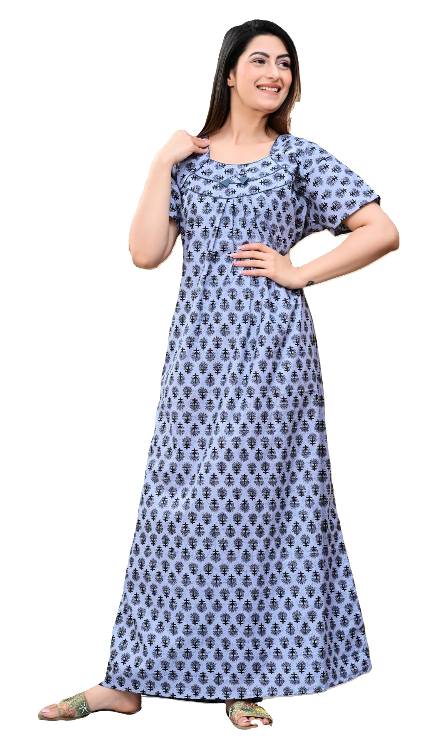 diamo Pure Cotton Embroidery Nighty for Women's | Night Gown | Nighty | Nightdress | Maxi | Sleepwear | Jaipuri Nighty | Nighties | Cotton Night Gown (Size Free)-picture-37