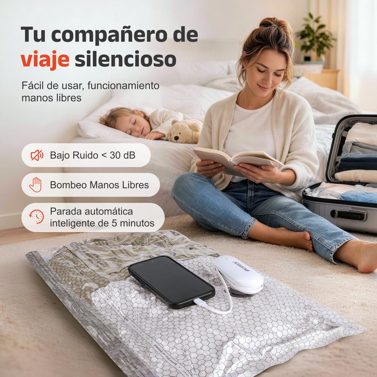 IDEATECH Bolsas de Almacenamiento al Vacío 15 Pack (5S 50x40cm+5M 60x40cm+5L 60x50cm) Reutilizables con Bomba USB para Ropa Edredones Mantas Viaje