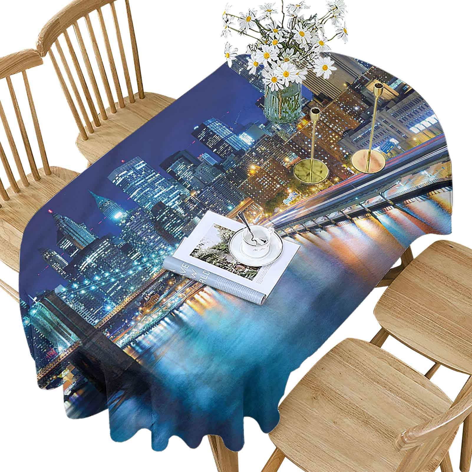 Hiiiman Landscape Polyester Oval Tablecloth,View of New York City Pattern Printed Washable Indoor Outdoor Table Cloth,52x70 Inch Oval,for Parties Weddings Spring Summer