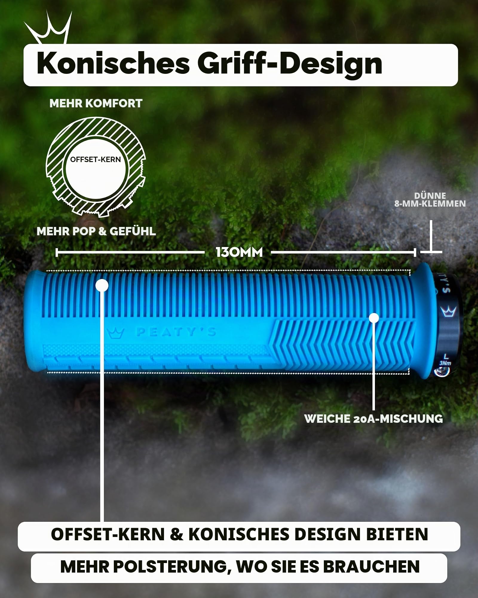 Peaty's Monarch Grips – Rennkontrolle, langlebig, ergonomische Fingerstangen, Komfort-Daumenpolster, ganztägiges Reiten, Allwetter & Gelände, MTB Enduro Downhill E-Bike