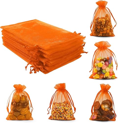 Miniatura 122 de ANZNKU Paquete de 50 bolsas de organza pequeñas de malla de 4 x 6 pulgadas, bolsa de regalo dorada de primera calidad con cordón, bolsa de malla