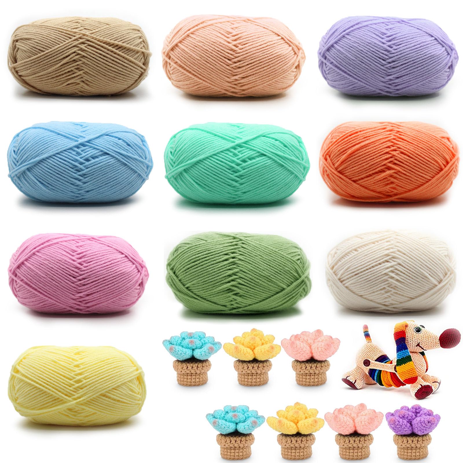 Fil à Crocheter, 6x50g Fil à Tricoter à La Main Fil De Coton Pour Crochet Et Travaux Manuels, 6 Couleurs