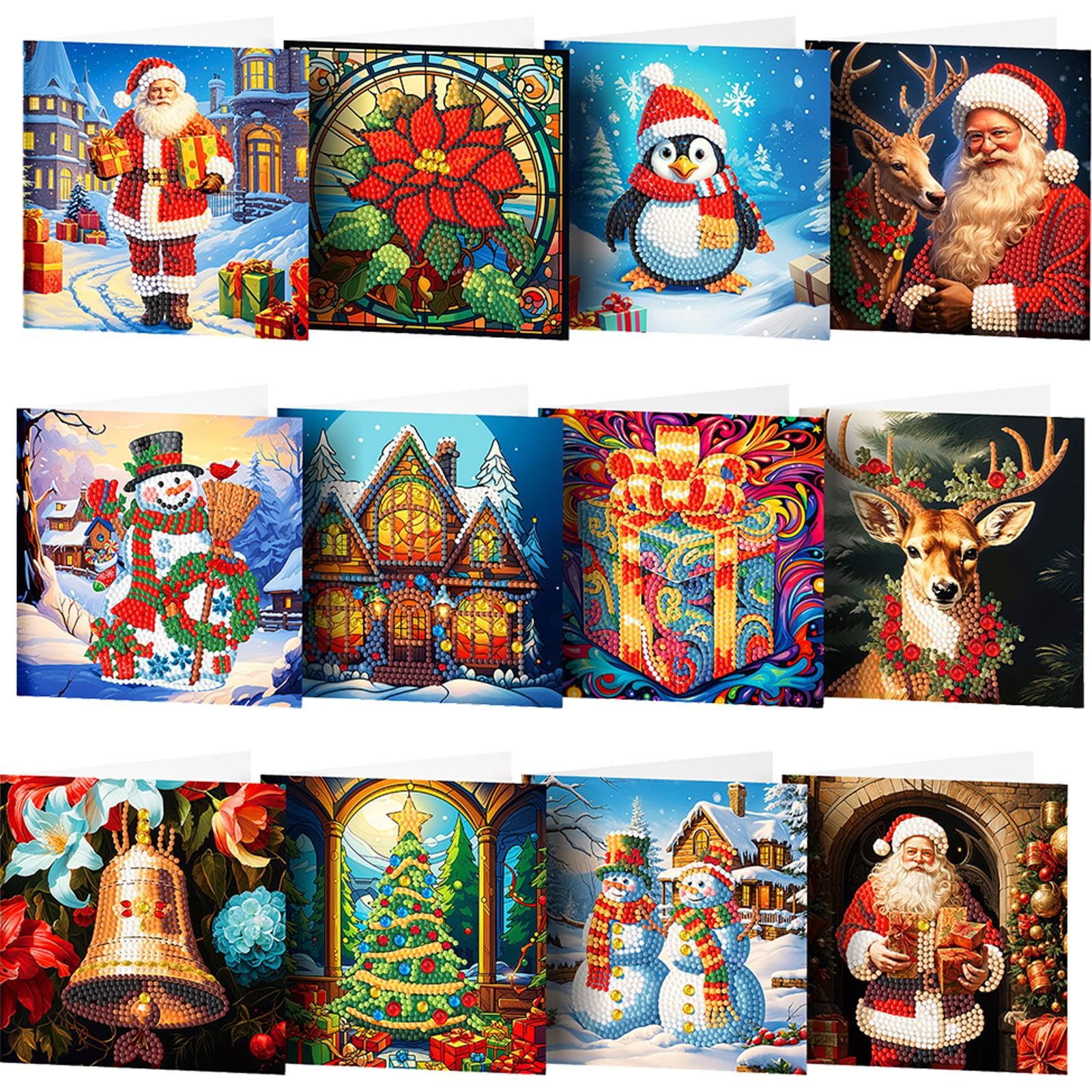 12PCS Diamond Art Christmas Cards DIY Diamond-Painting Greeting Card Set