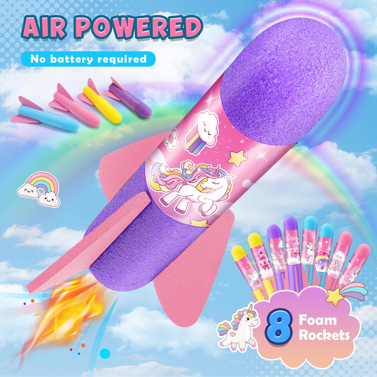 Anginne Raketen Spielzeug, Einhorn Geschenk Mädchen Outdoor Spielzeug ab 3 4 5 6 7 8 Jahre Outdoor Spiele Garten Spielzeug Kinder für Draußen Kinderspielzeug Ostergeschenke Kinder - 3