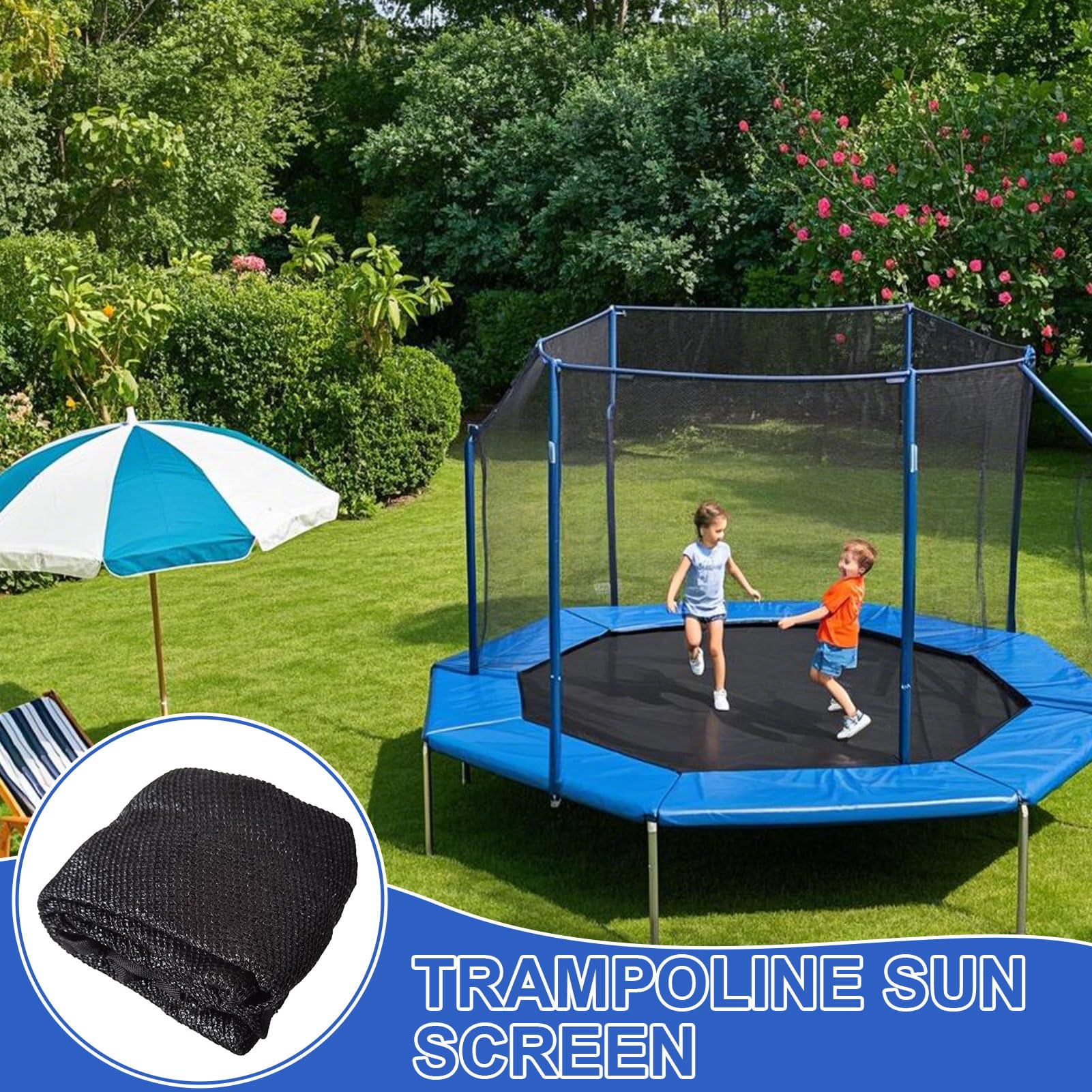 FUFRE Bâche de protection solaire pour trampoline - Diamètre : 183, 244, 305, 366 cm - Pour 6/8 barres - Résistant aux UV - Accessoire de trampoline