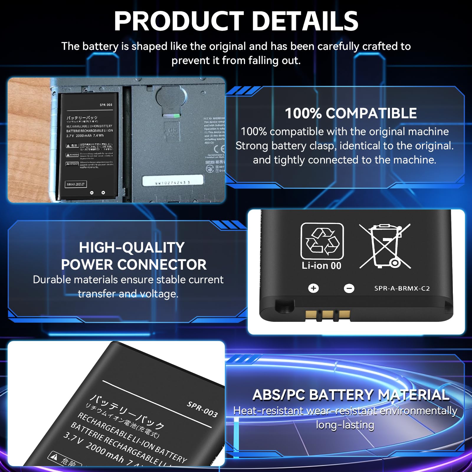 SPR-003 Batería para Nin-tendo 3DS XL/New 3DS XL/ 3DS LL/New 3DS LL | 2026 Upgraded Batería de repuesto Switch Game Console with Repair Tool Kit 2000mAh 3,7V
