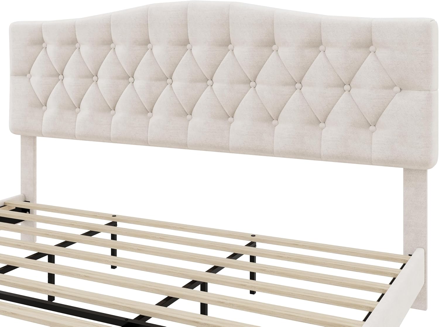 Ball & Cast King Size Upholstered Platform Bed with Adjustable Button Tufted Headboard,Wooden Platform Beds Frame W/Wood Slats&Metal Support,No Box Spring Needed,Bedroom Furniture for Apartment,Beige