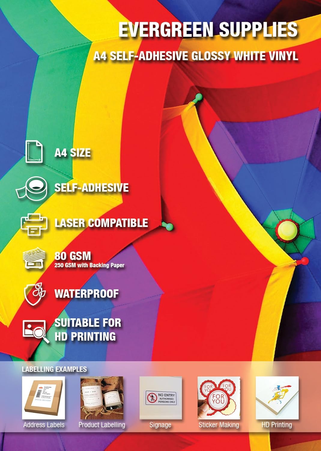 Evergreen Goods Ltd Klebefolien A4 - Metallic Perlglanz, Wasserfest Für Tintenstrahl- & Laserdrucker