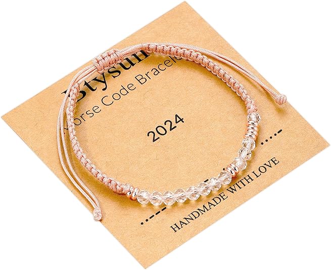 Btysun Morse Code Bracelets for Women Christmas Gift Stocking Stuffers for Teens Pink Braided Bracelets Inspirational Best Friend Birthday Gifts for Her High School Graduation Gifts for Her 2025 Mom Bracelet Jewelry
