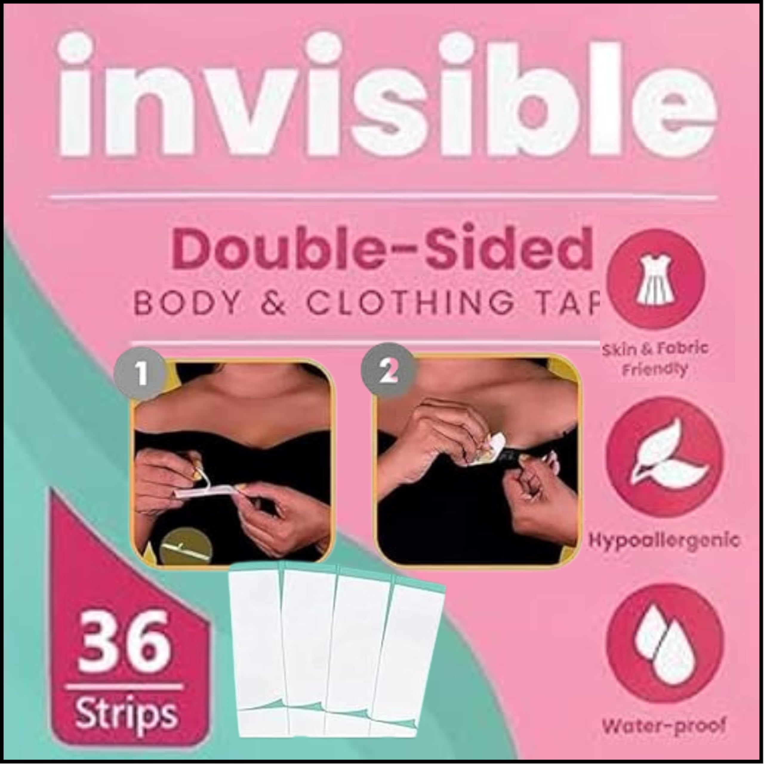 Blessberries Double Sided Tape For Fashion Clothes & Body Tape Women | Strong Multi Use Transparent Clear Fabric & Skin Friendly For All Skin Shades / 36 Strips