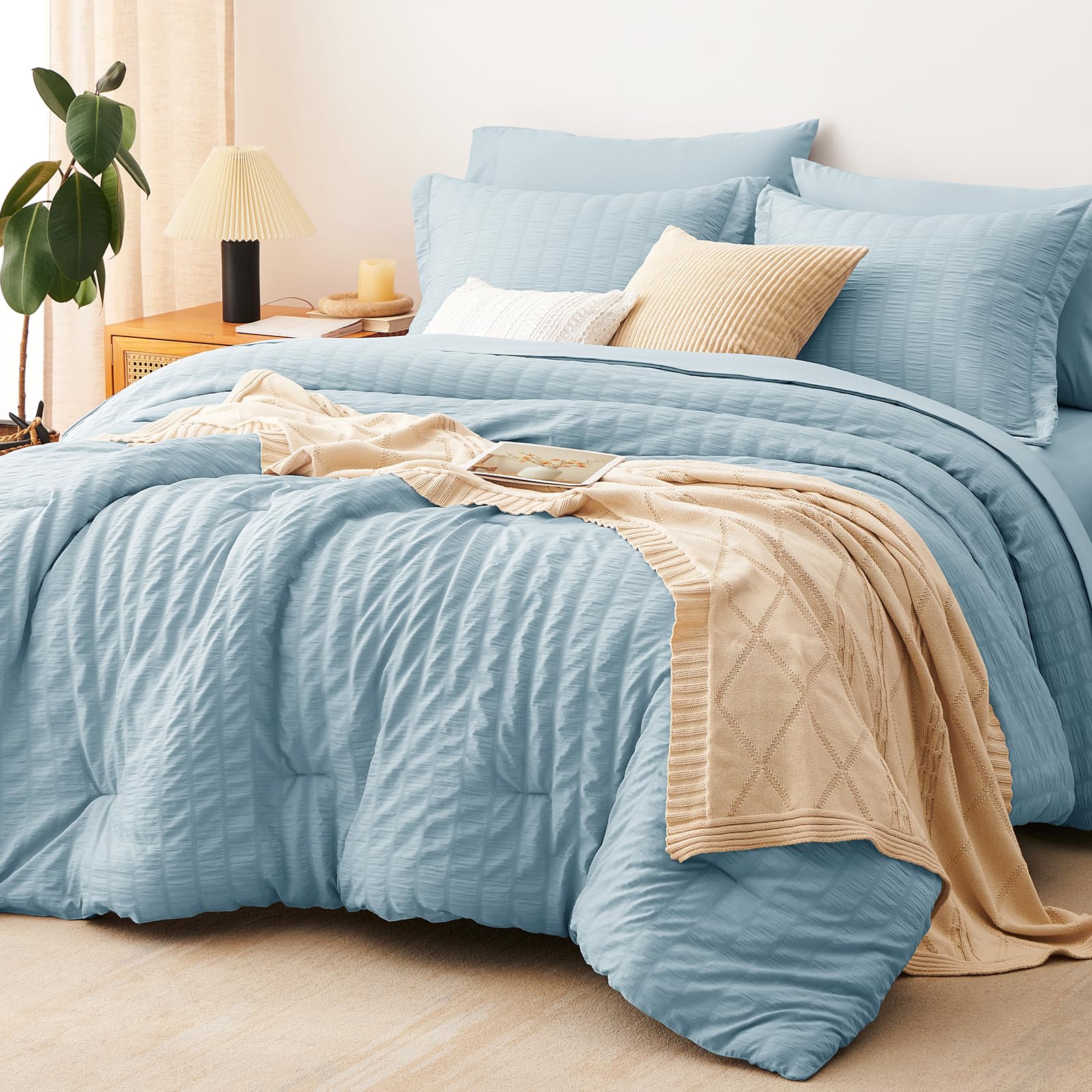 Amazon.com: CozyLux King Size Comforter Set Light Blue, 7 Pieces
