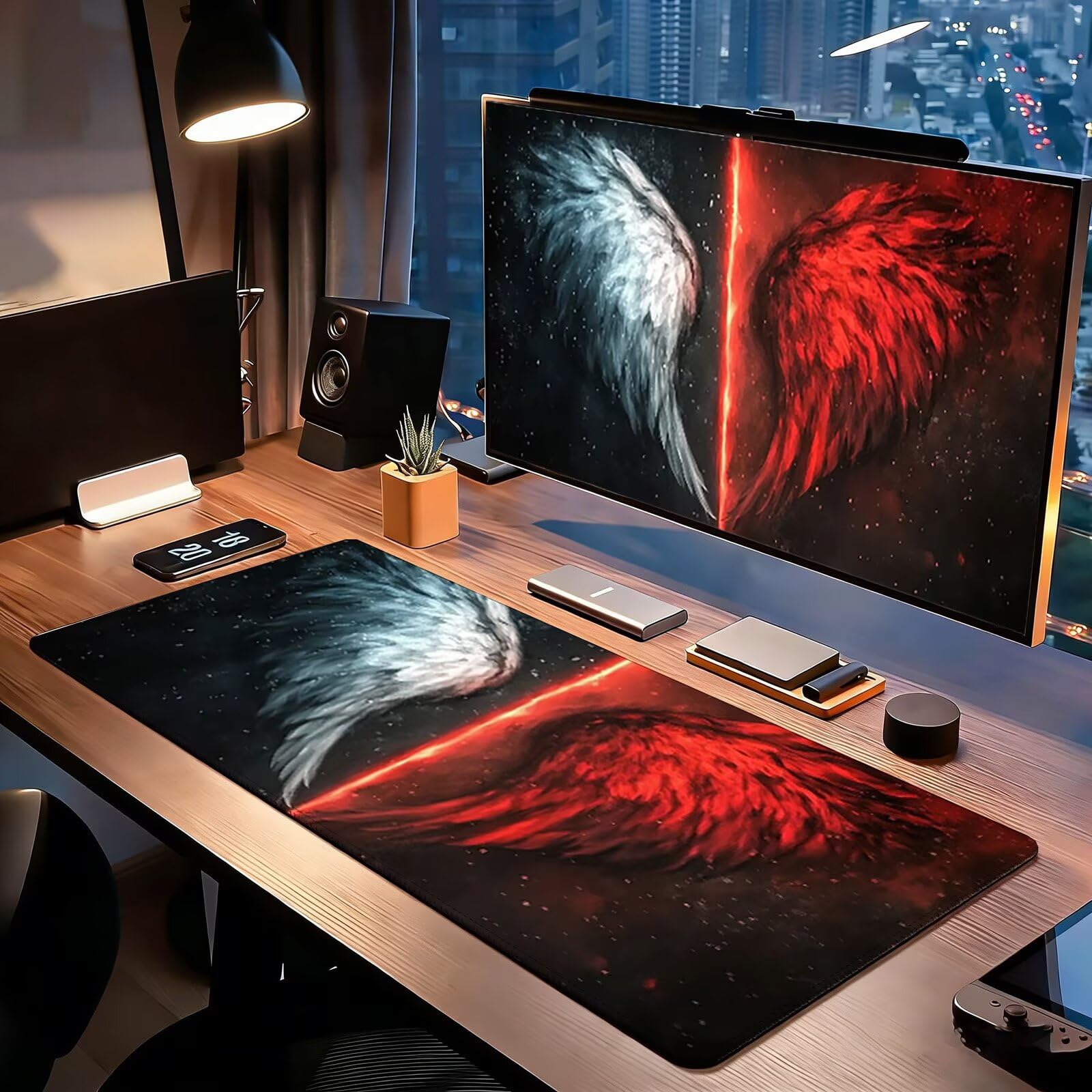 Tappetino Mouse Gaming, 1200x600mm Tappetino Mouse XXL nero 0c0-299 | Mouse Pad Grande, Ottimizzato per i Sensori da Gioco, Migliora Precisione e Velocità, per Mac e PC, ala