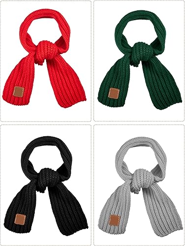 Miniatura 3 de 4 piezas de bufanda de punto para niños, bufanda de invierno de color sólido para niño y niña