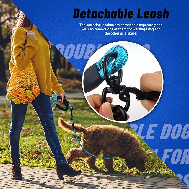 Foto 4 de 6 de LELE LIFE Correa doble para dos perros, reflectante resistente, giro de 360°, sin enredos