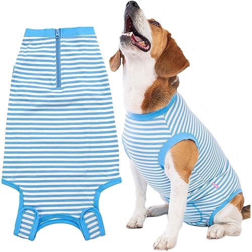 Wabdhally Dog Surgery Recovery Suit,Surgical Suit for Large Female Male Dogs,for Spay Surgery Recovery,Striped Blue Onesie XL