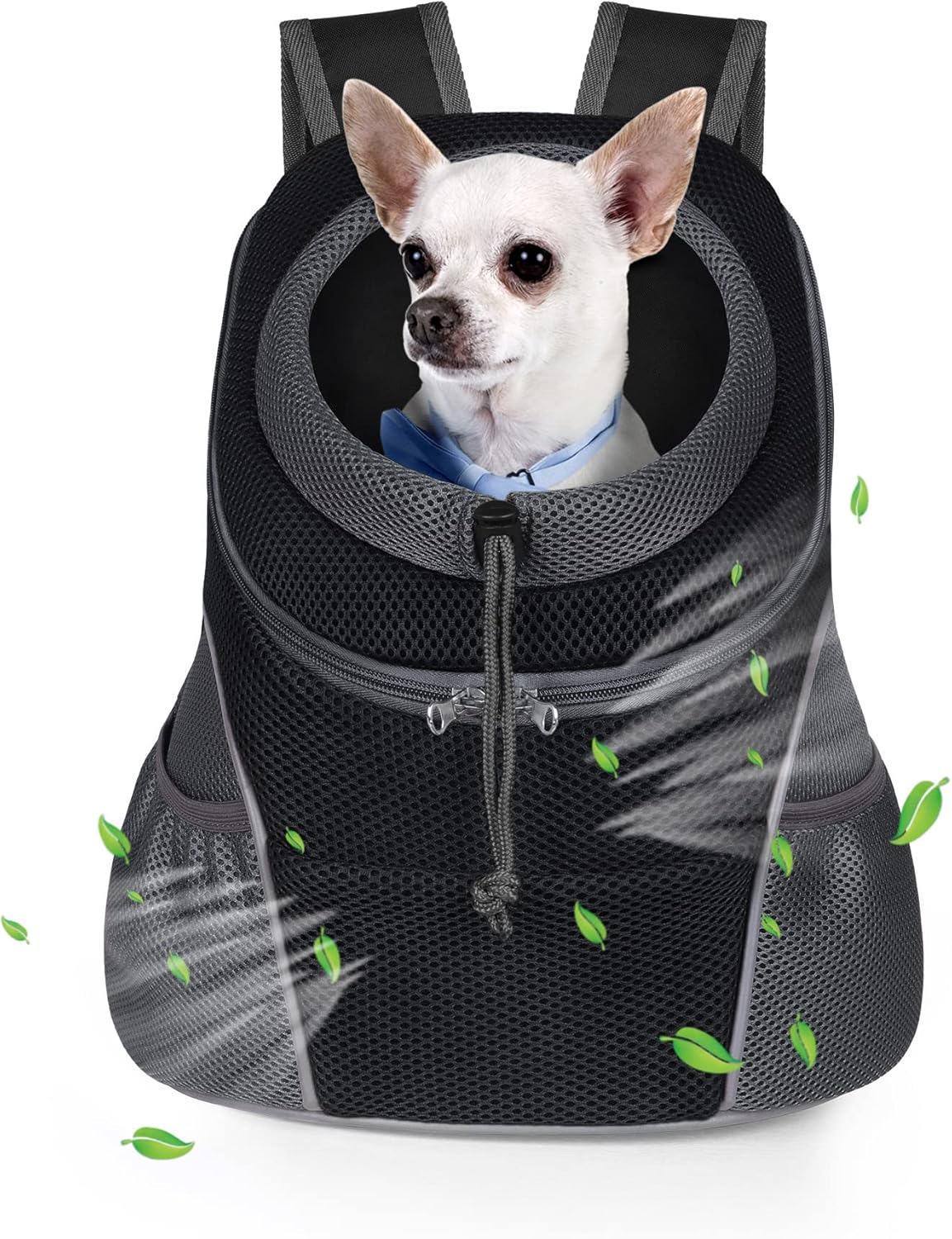 WOYYHO Pet Dog Carrier Backpack, Small Dog Front Backpack Ventilated Dog Carrier Back Pack with Storage Pockets, Adjustable Straps & Safety Belt for Travel Hiking Outdoor (Size S: 2-4.5 lbs, Black)