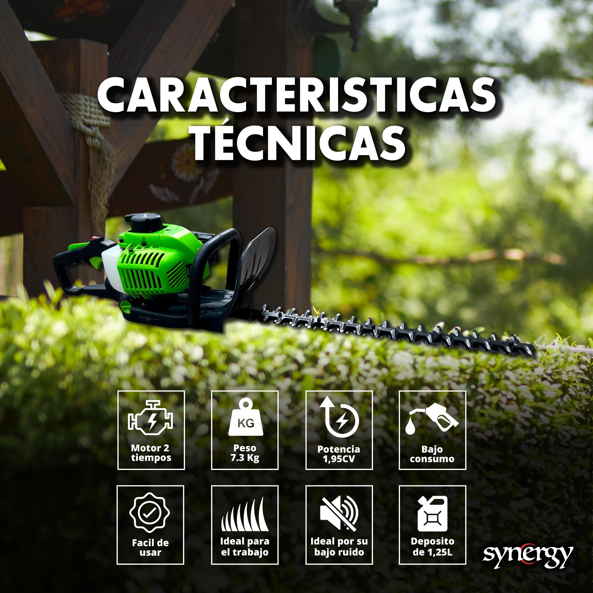 Synergy Cortasetos a Gasolina XT-26C – Motor 2 Tiempos 26cc 1CV – Cuchilla Doble 60cm, Manillar Giratorio 180° y Sistema Antivibración